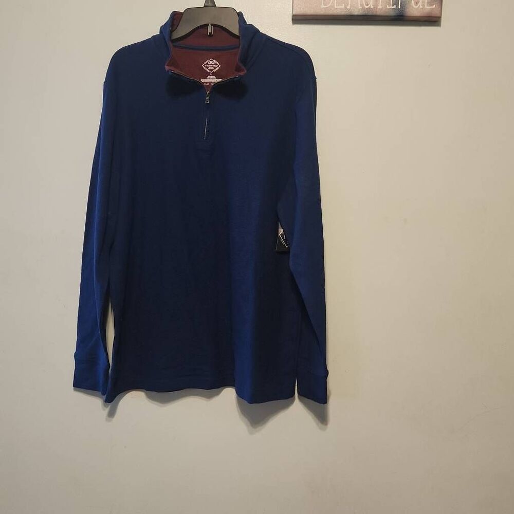 NWT St. John's Bay Mens Long Sleeve Quarter Zip Pullover Large Blue Sweater
